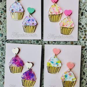 Cupcake acrylic earrings yum yummy summer fun food foodie flavors dessert birthday gift giftable cake treat modern art whimsical fun image 2