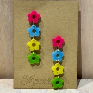 Daisy chain acrylic earrings whimsical retro bold quirky spring summer colorful playful gift gift able neons