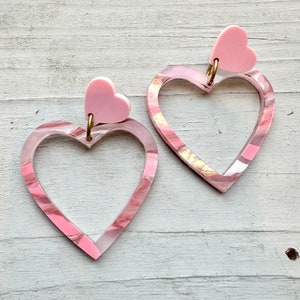 Heart hoop earrings valentine statement love colorful fun whimsical gift quirky pink paint