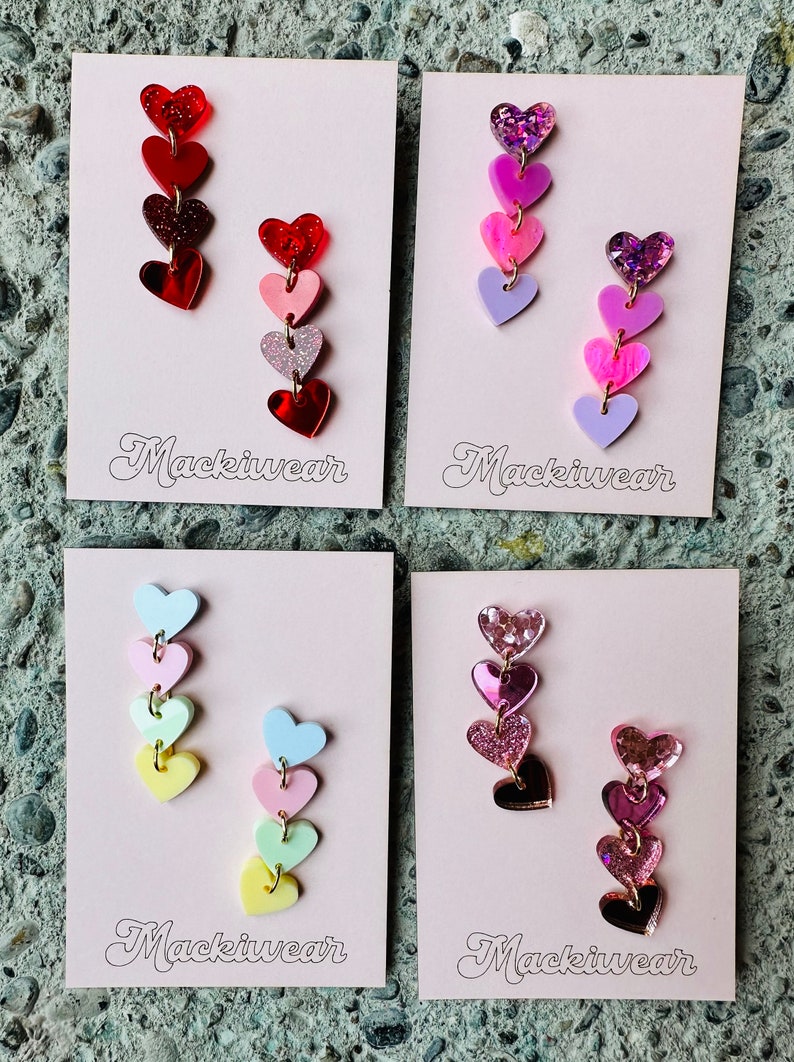 Heart stacks earrings acrylic whimsical fun quirky colorful vibrant Valentines Day gift love image 6