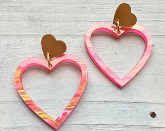 Heart hoop earrings valentine statement love colorful fun whimsical gift quirky