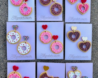 Doughnut earrings acrylic whimsical fun quirky colorful vibrant food edible gift yum