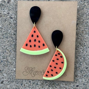 watermelon acrylic earrings summer fun lightweight food whimsical gift vacation teacher fruit melon