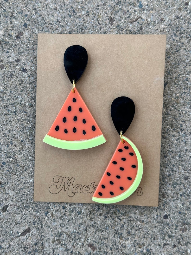 watermelon acrylic earrings summer fun lightweight food whimsical gift vacation teacher fruit melon