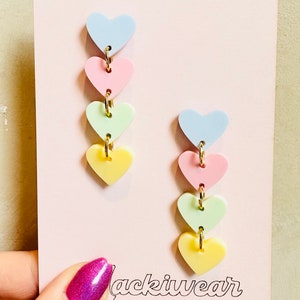 Heart stacks earrings acrylic whimsical fun quirky colorful vibrant Valentines Day gift love image 5