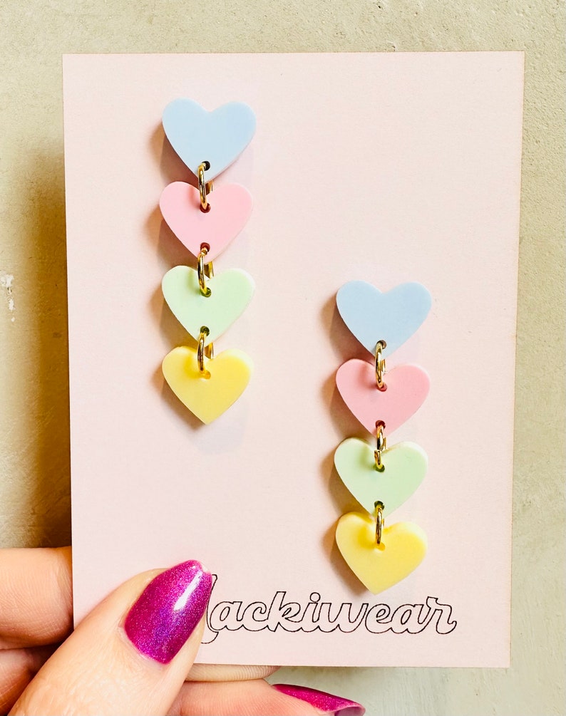 Heart stacks earrings acrylic whimsical fun quirky colorful vibrant Valentines Day gift love image 5