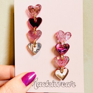 Heart stacks earrings acrylic whimsical fun quirky colorful vibrant Valentines Day gift love image 3
