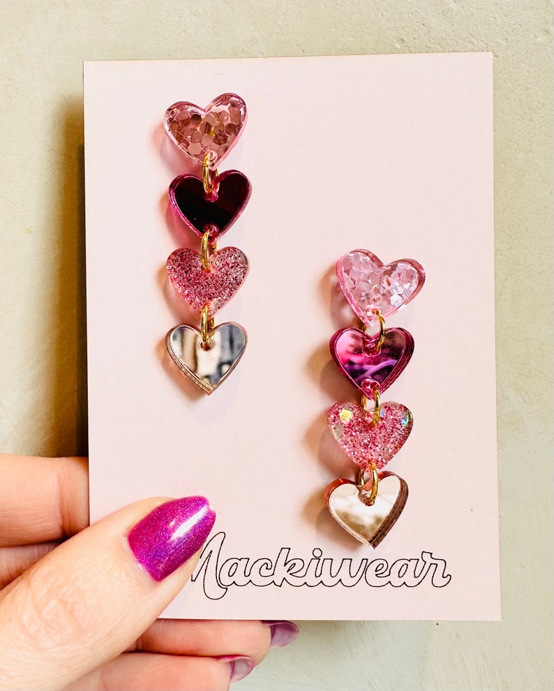 Heart stacks earrings acrylic whimsical fun quirky colorful vibrant Valentines Day gift love image 3