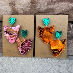 Tiger with Lily mirrored acrylic earrings vacation whimsical quirky statement teacher gift giftable fun summer party
