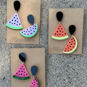 watermelon acrylic earrings summer fun lightweight food whimsical gift vacation teacher fruit image 5