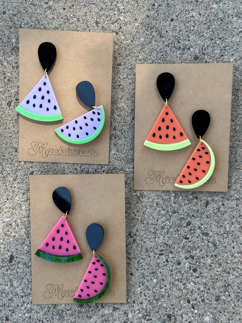 watermelon acrylic earrings summer fun lightweight food whimsical gift vacation teacher fruit image 5