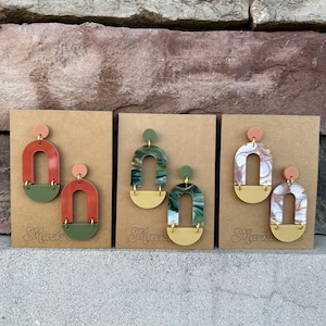 Marbled Acrylic Arch Earrings: Boho Statement Jewelry