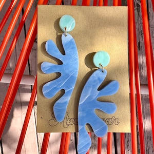 acrylic matisse wave earrings summer whimsical water waves lightweight water beach vibes Blue