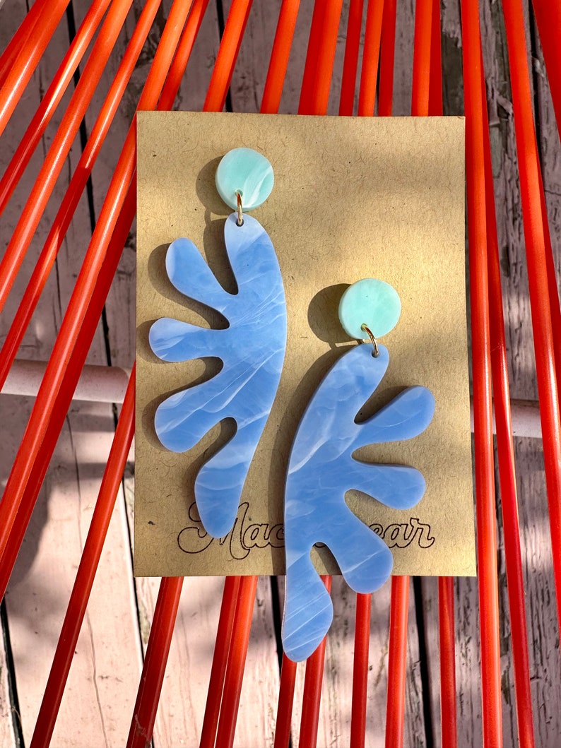 acrylic matisse wave earrings summer whimsical water waves lightweight water beach vibes Blue