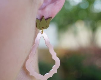 baroque chandelier crystal earrings Parisian traditional statement lotus flower neutral acrylic everyday modern lightweight blush