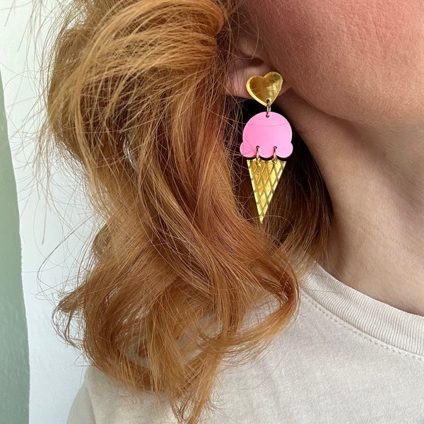 Ice cream acrylic earrings yum yummy summer fun food foodie flavors waffle cone modern art whimsical fun