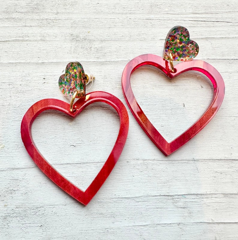 Heart hoop earrings valentine statement love colorful fun whimsical gift quirky red #1