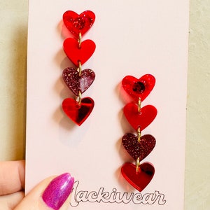 Heart stacks earrings acrylic whimsical fun quirky colorful vibrant Valentines Day gift love image 4