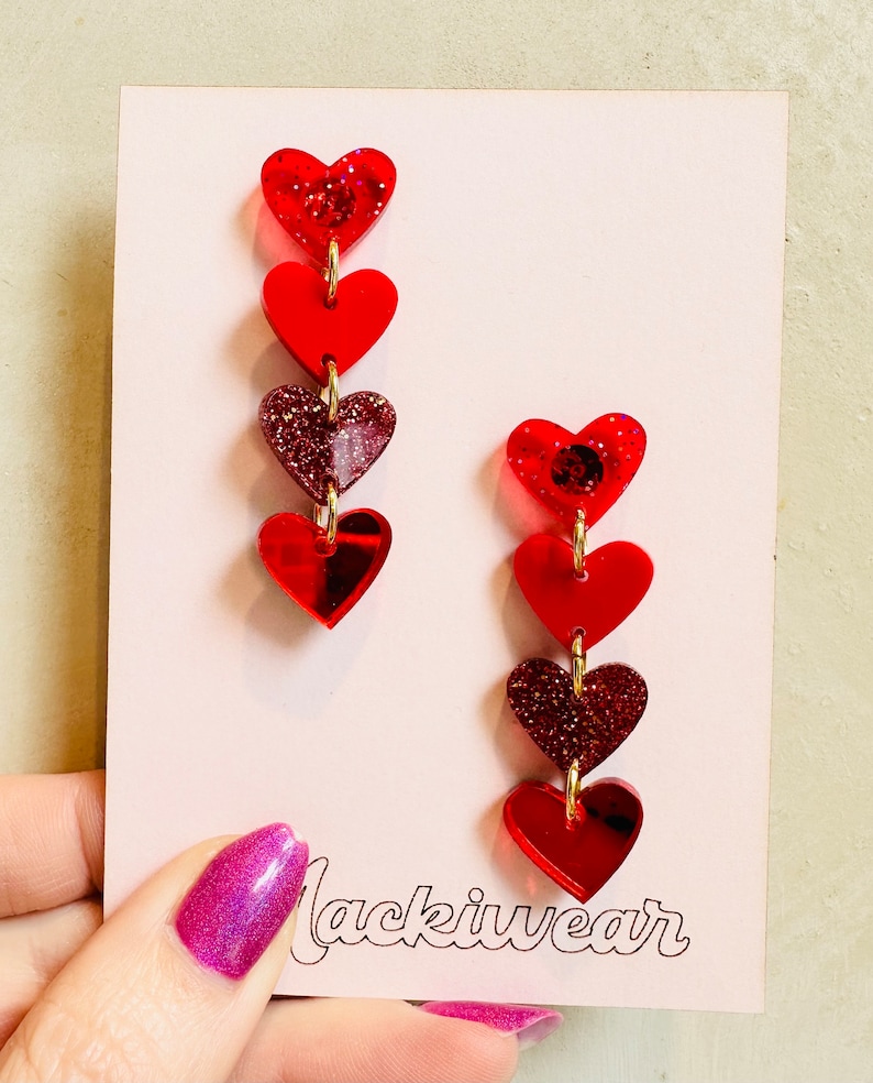 Heart stacks earrings acrylic whimsical fun quirky colorful vibrant Valentines Day gift love image 4