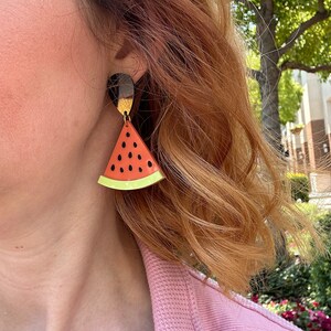 watermelon acrylic earrings summer fun lightweight food whimsical gift vacation teacher fruit image 6