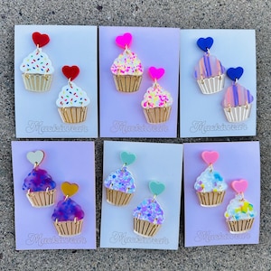 Cupcake acrylic earrings yum yummy summer fun food foodie flavors dessert birthday gift giftable cake treat modern art whimsical fun image 1