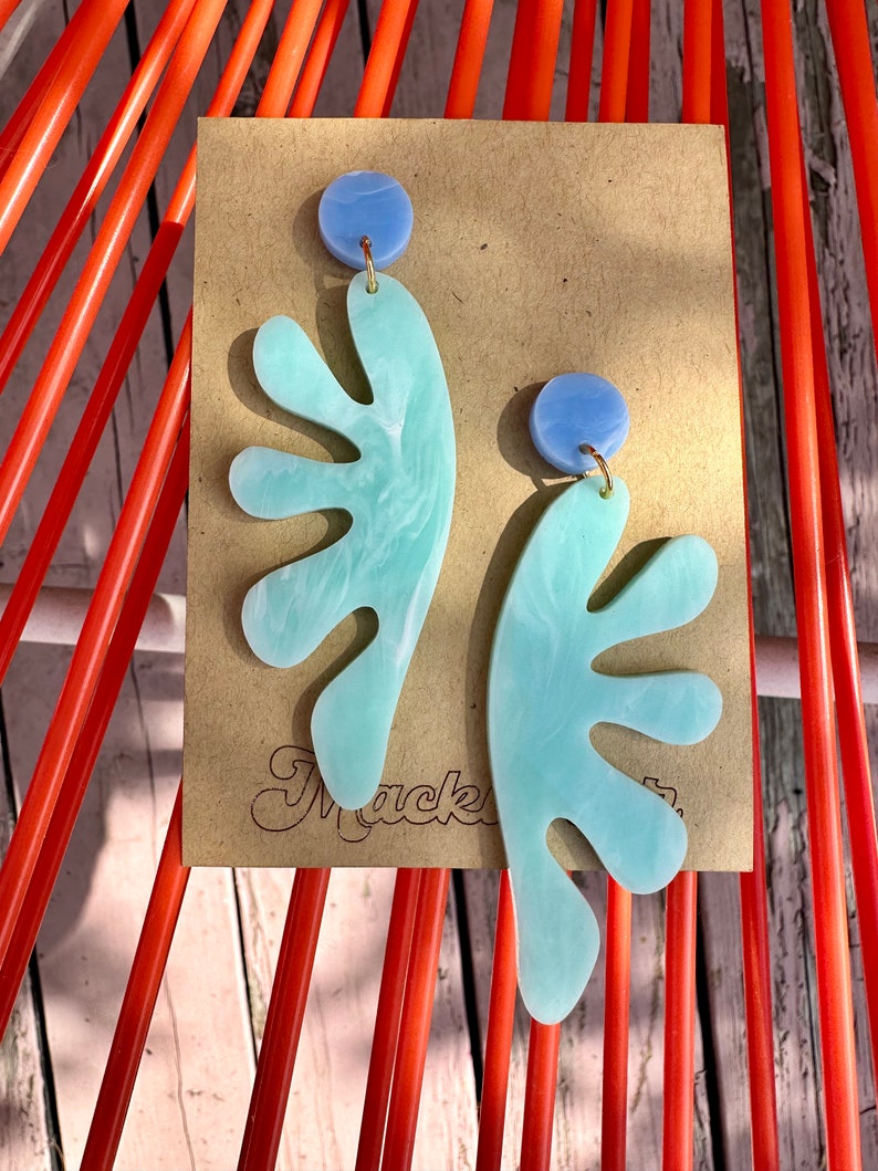 acrylic matisse wave earrings summer whimsical water waves lightweight water beach vibes aqua