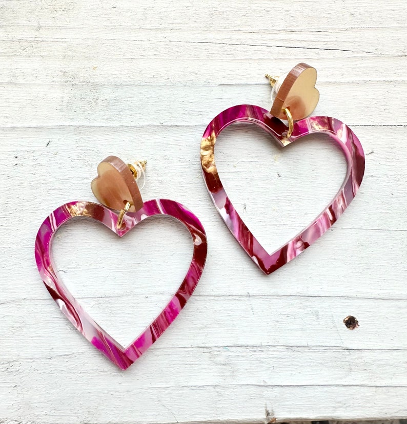 Heart hoop earrings valentine statement love colorful fun whimsical gift quirky purple paint