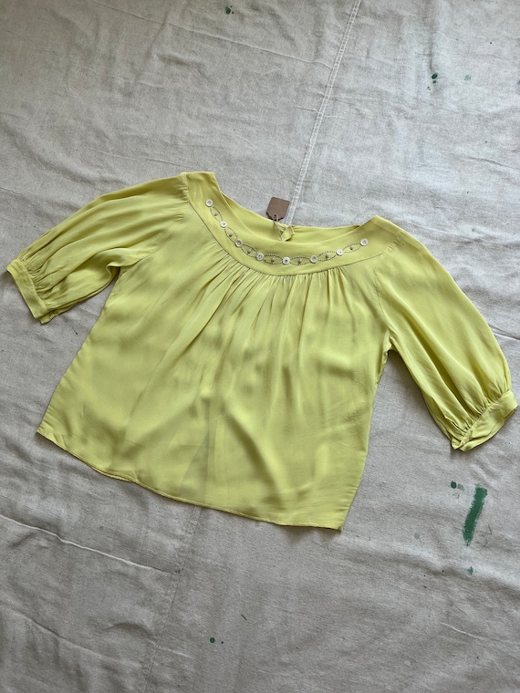 Vintage 30s 40s silk/rayon yellow blouse - image 1