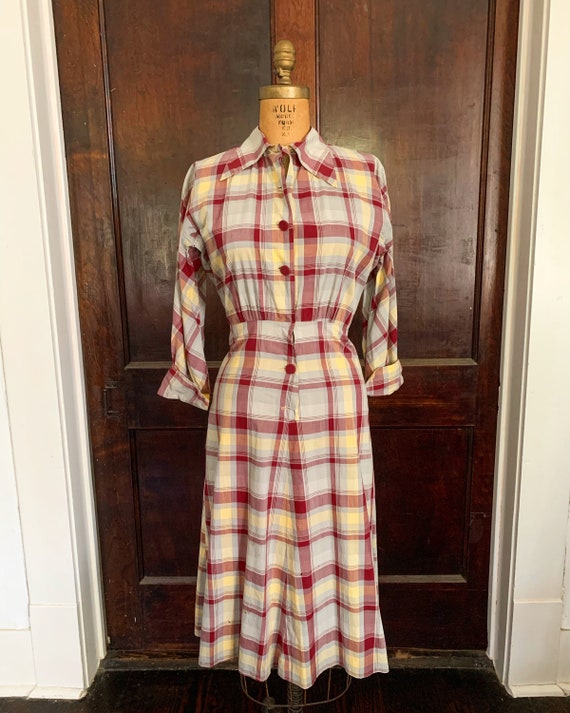 1940s Farm Plaid Handmade Dress