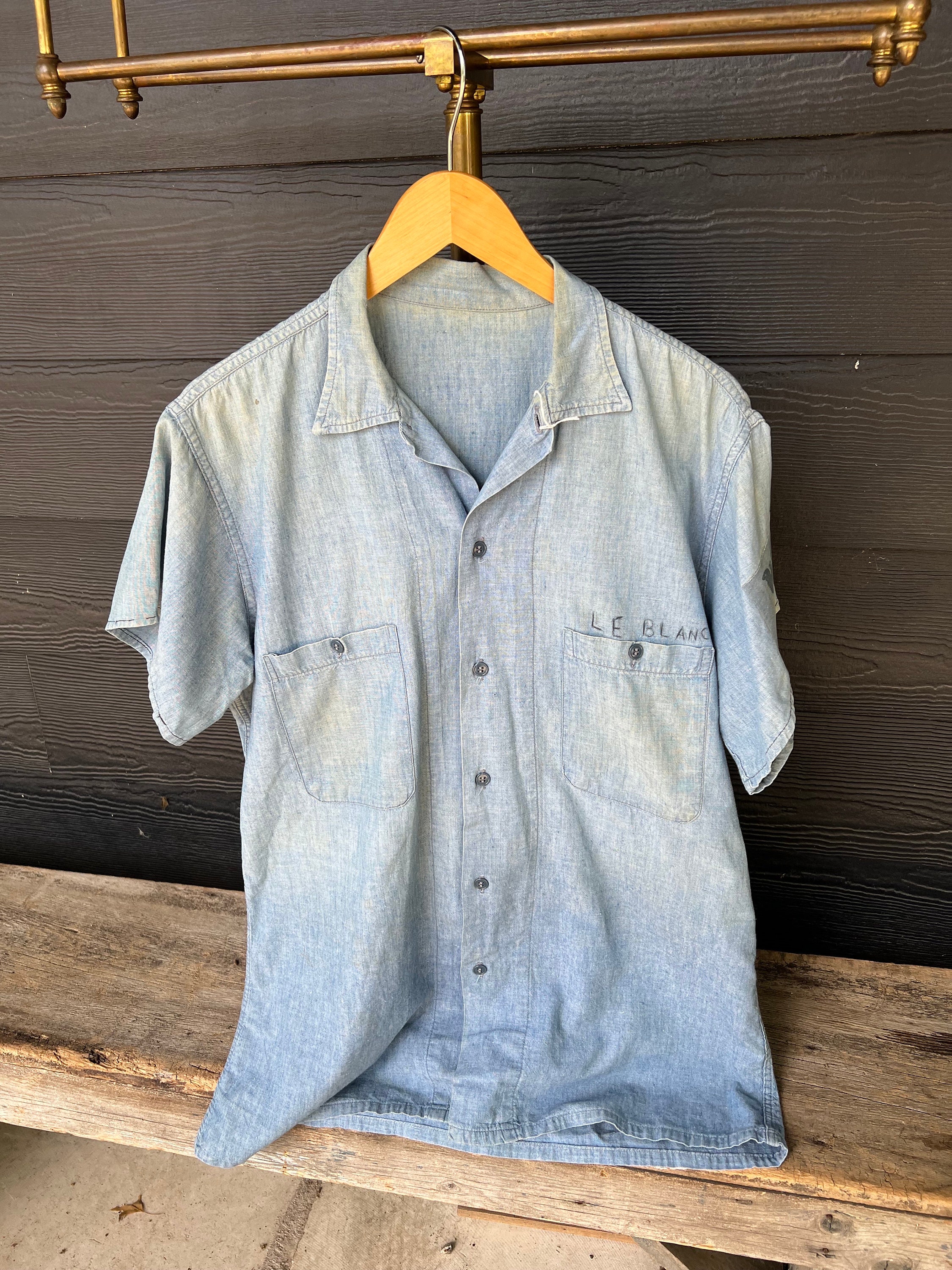 60s~ Russian Navy Gray Chambray Smock