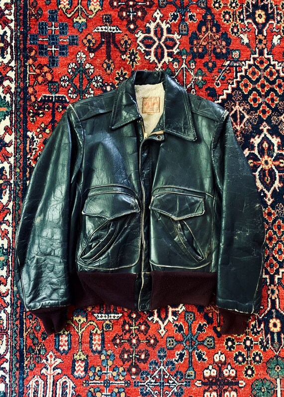 1940s Dark Brown Horsehide Leather Bomber Style Ja