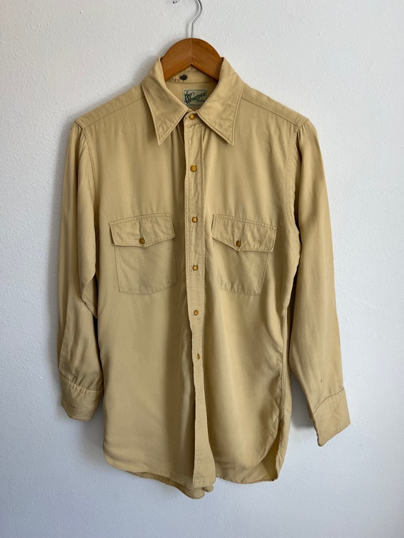 Rare vintage 1940s yellow beige gabardine mens bu… - image 1