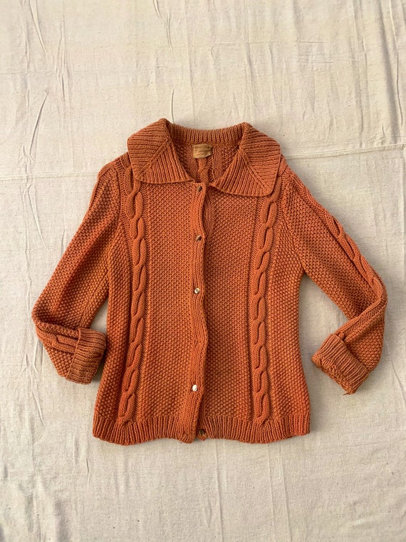 Vintage 1940s / 1950s Cable Knit Peach Wool Sweate