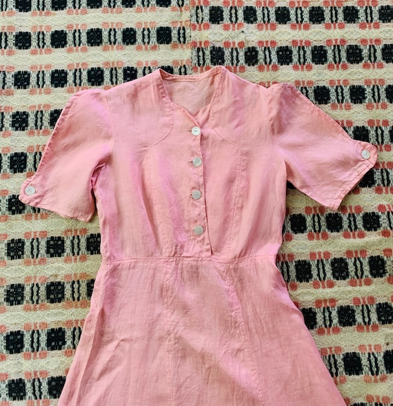 1930s Linen Light Pink Day Dress