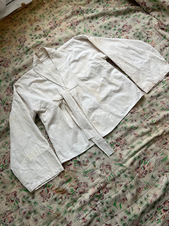 Antique white linen kimono cropped jacket