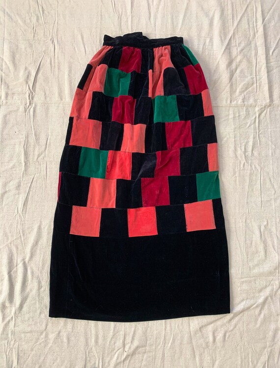 Vintage Velvet Patchwork Maxi Skirt