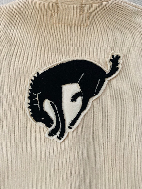 Vintage 1960s Wool Cream Varsity Sweater Horse Pat