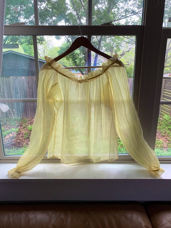 1950s Sheer Yellow Organza Boat Neck Blouse
