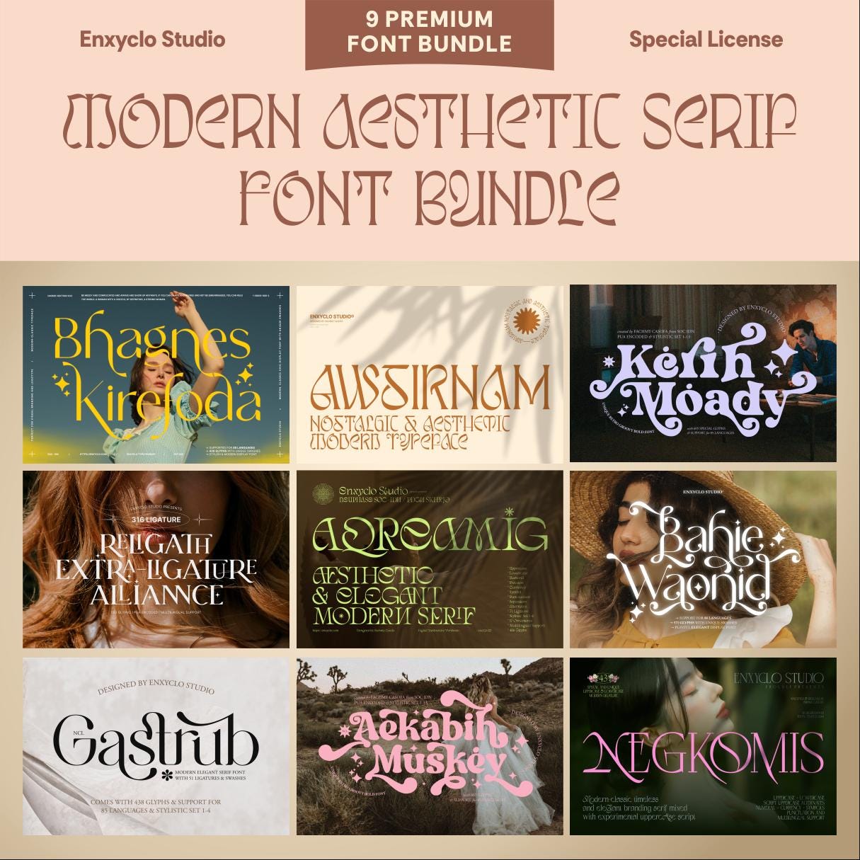 Modern Aesthetic Serif Timeless Elegant Luxury Branding Font Bundle | Commercial License | Procreate Cricut Canva Corjl Zazzle Templett Font