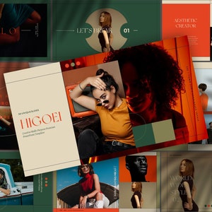 HIGOEI | Modern Vibrant Retro PowerPoint Template. Minimalist Aesthetic Boho Style. Unique Business Fashion Magazine Presentation Pitch Deck