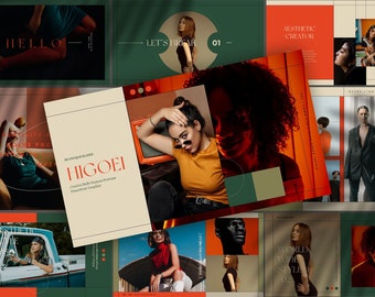 May include: A set of 26 unique slides for a PowerPoint presentation. The slides feature a variety of images and text, including the words "HIGOEI", "Creativity & The Process", "Let's Break", "Aesthetic Creator", and "World Wide Style".