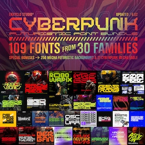 Cyberpunk Futuristic Y2k Scifi Font Bundle | Techno Gaming Mecha Robot Font | Commercial License | Street Wear Procreate Cricut Canva Font.