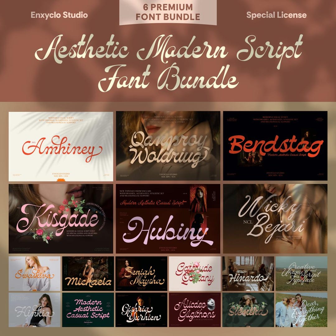 Aesthetic Modern Script Calligraphy Cursive Timeless Font Bundle ...