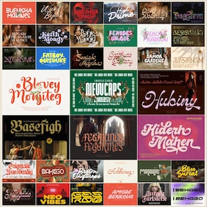 May include: A collage of colorful, stylized text designs. The text includes words like "Halloween Danger", "High Prime", "Renodes Unique", "Fatboy Onishuke", "Samoa Gardens", "Hubing", "Fegarkines", "Kisgade", "Neo Vibes", and "Amore Benikova".
