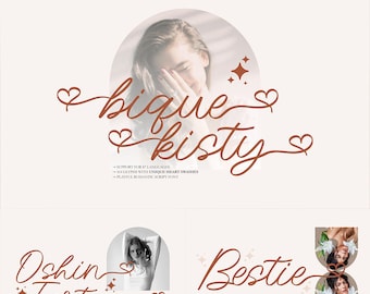 BIQUE KISTY | Heart Love Swash Font, Calligraphy Handwritten Script Romantic Wedding Invitation Boho Font, Procreate Canva Cricut Font.