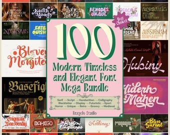 100 Modern Timeless Elegant Font Mega Bundle | Wedding Luxury Retro Script Vintage Groovy Handwritten Signature, Procreate Canva Logo Font.