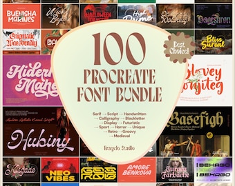 100 Procreate Font Bundle | Wedding Luxury Retro Script Vintage Groovy Handwritten Signature Futuristic Medieval Blackletter | Canva Font.