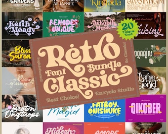 Retro Classic Vintage Aesthetic Font Bundle | Wedding Signature Cursive Elegant Luxury Groovy Handwritten | Procreate Canva Cricut Logo Font