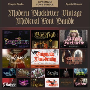 Modern Blackletter Vintage Medieval Classic Victorian Font Bundle | Commercial License | Procreate Cricut Canva Corjl Zazzle Templett Font.