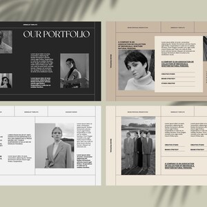 May include: A black and white portfolio showcasing a company's work. The portfolio features images of people and text that describes the company's services. The text includes the phrase "A company is an association or collection of individuals, whether natural or legal."